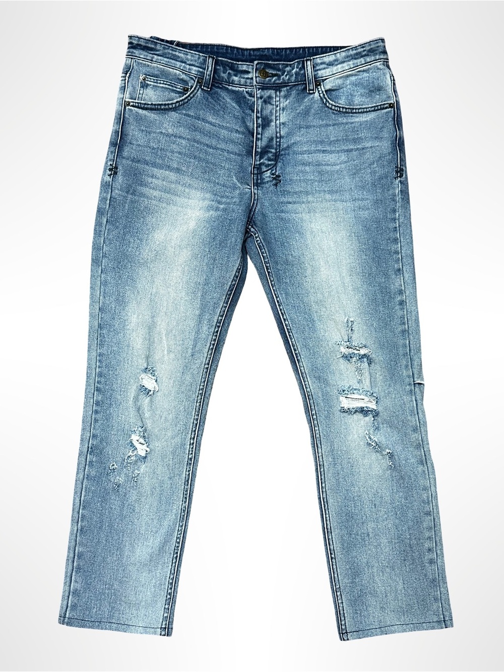Ksubi Light Blue Slim Straight Distressed Jeans